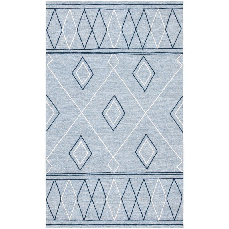 Light Blue and Ivory Wool Cotton Flat Woven Area Rug, 6' x 9'