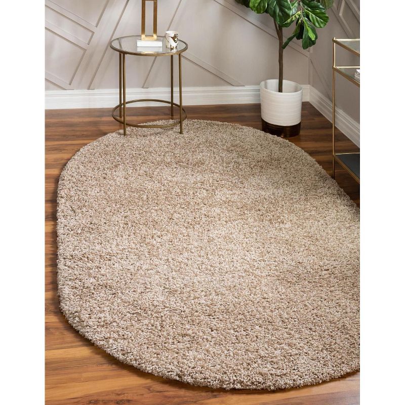 Taupe Oval 8' x 10' Synthetic Shag Area Rug