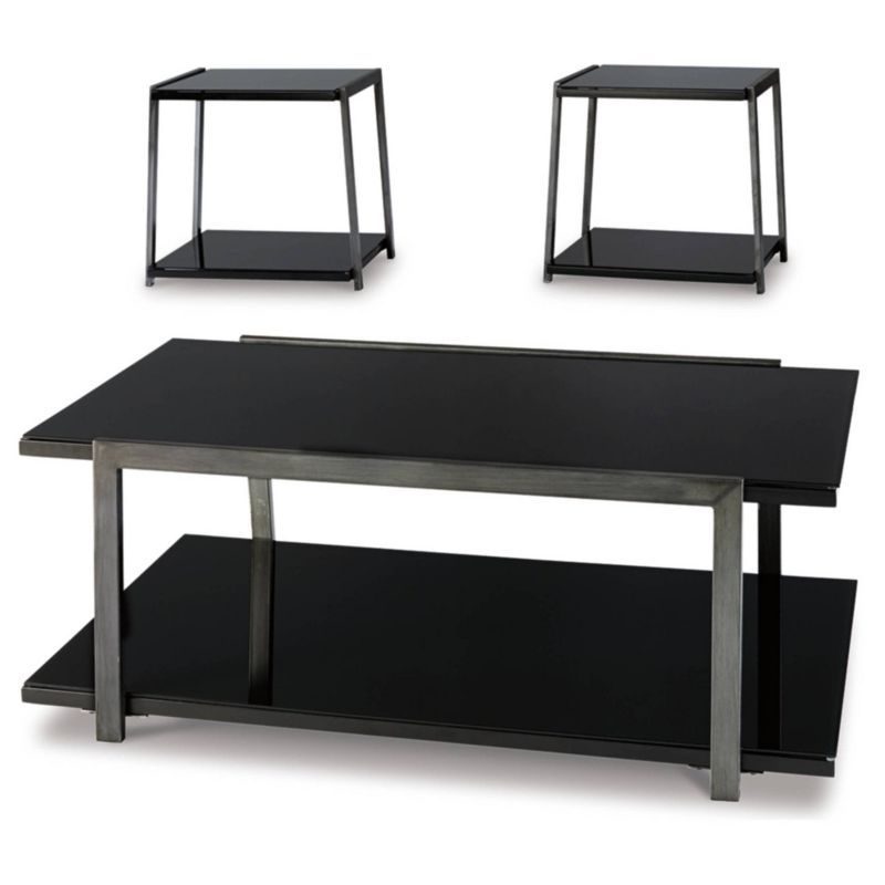 Rollynx Black Glass and Metal 3-Piece Coffee Table Set