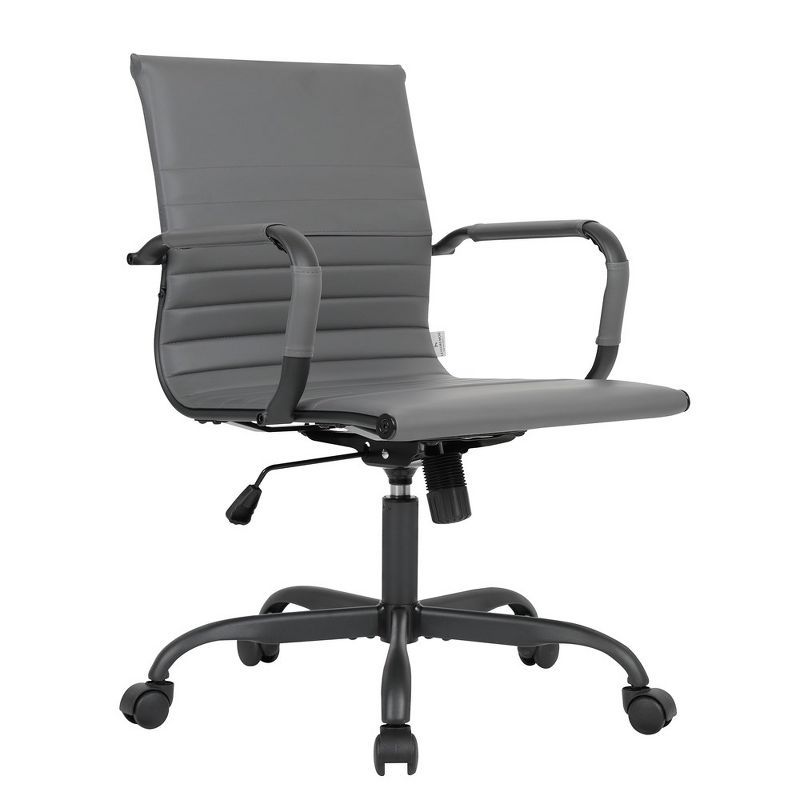 Gray Faux Leather Swivel Executive Office Chair with Metal Frame