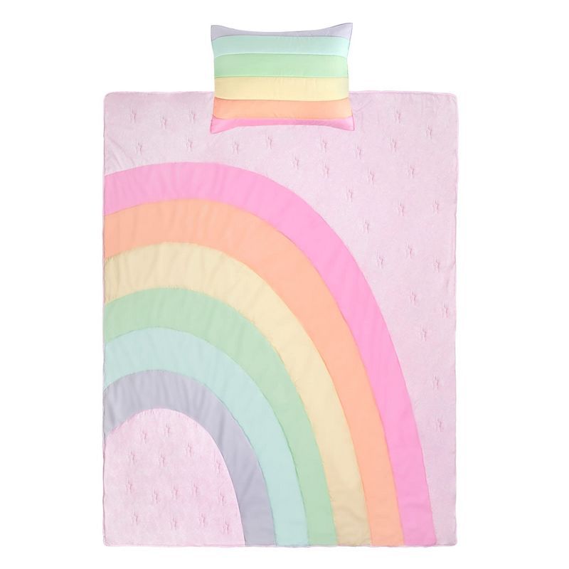 Pink Twin Microfiber Rainbow Quilt Set with Sham