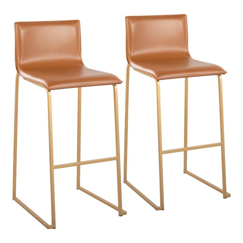 Camel Faux Leather Bar Stools with Gold Steel Frame - Set of 2