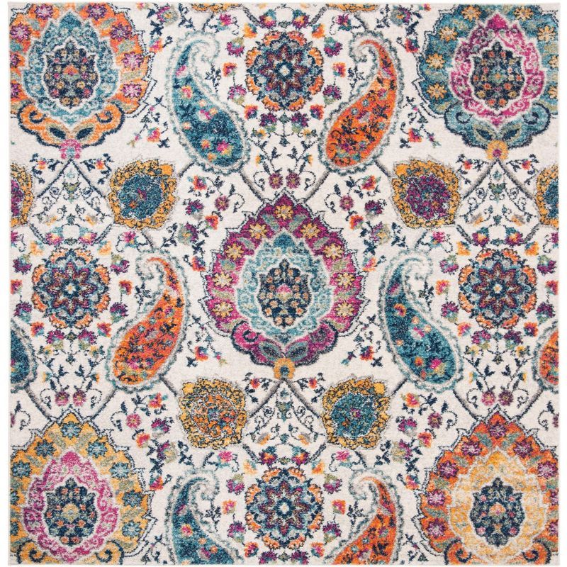 6'7" Square Multicolor Paisley Synthetic Area Rug