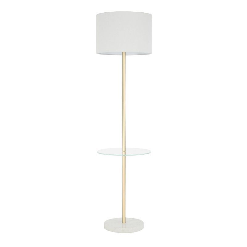 Chloe Contemporary Gold and White Shelf Floor Lamp with Linen Shade