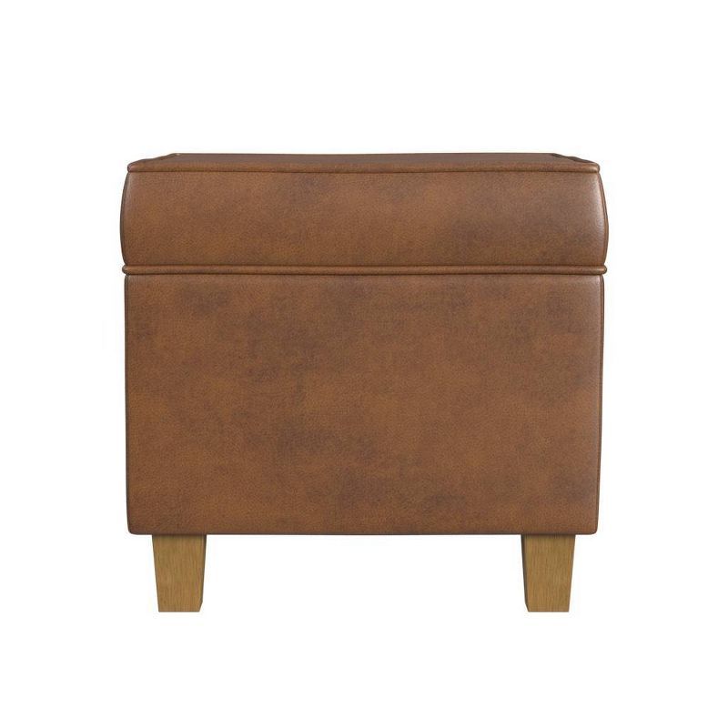 Brown Faux Leather Tufted Square Storage Ottoman with Lift Off Top