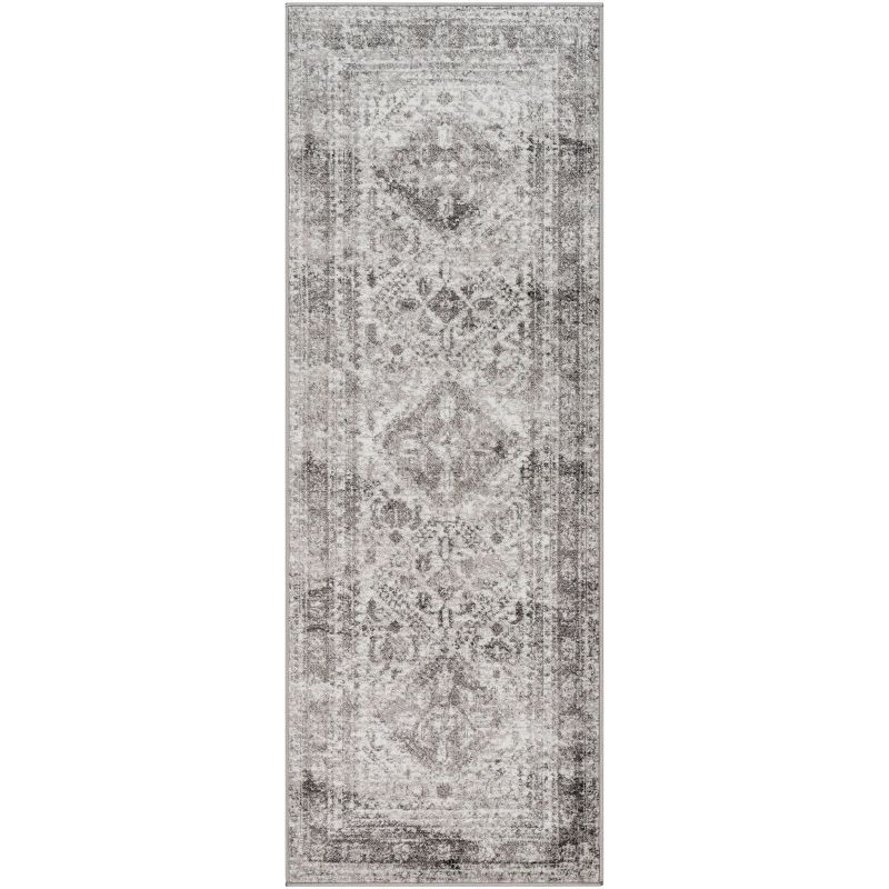 Elegant Gray Synthetic 31" Traditional Runner Rug