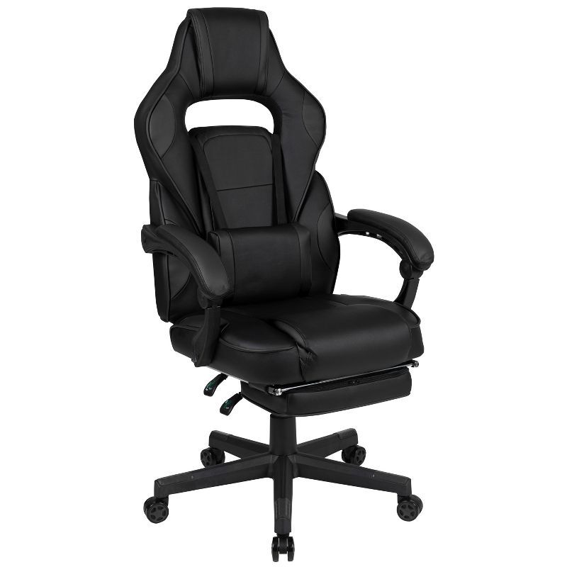 Black Ergonomic Reclining Gaming Chair with Massaging Lumbar and Footrest