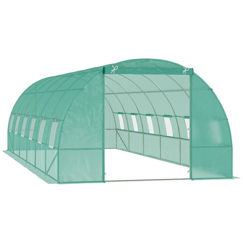 Outsunny Large Green PE Walk-In Tunnel Greenhouse with Steel Frame