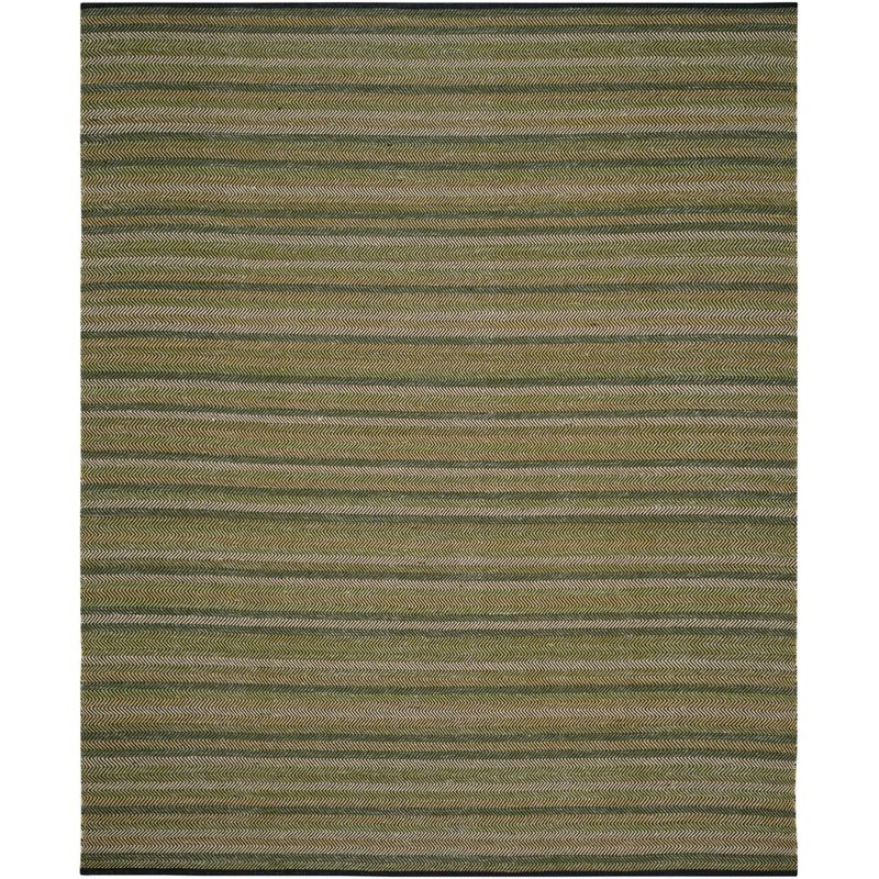 Green and Gray Striped Handwoven Wool Kilim Rug, 8' x 10'