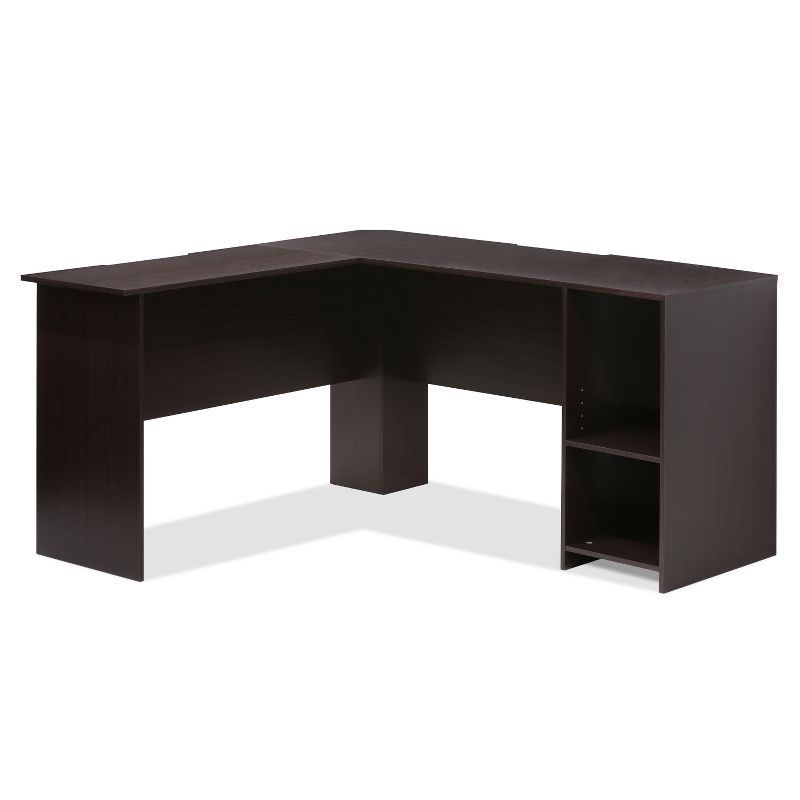 Espresso Wood L-Shaped Corner Computer Desk with Shelves