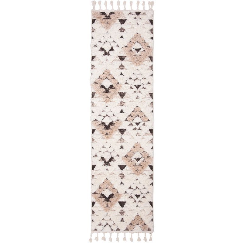 Ivory Diamond Braided Edge Shag Rug 27in x 19in