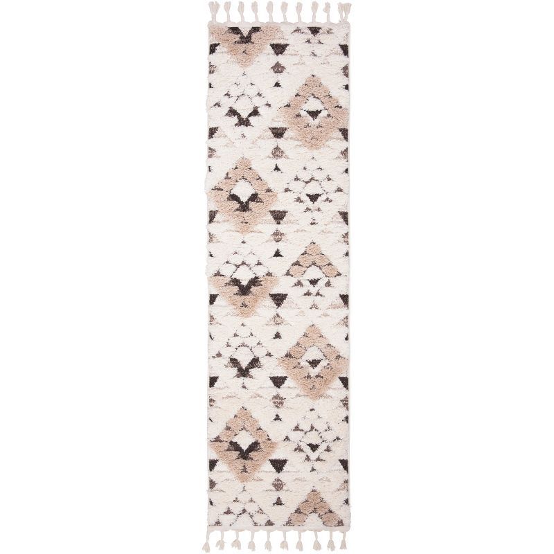 Ivory Diamond Braided Tassel 2'3" x 4' Synthetic Shag Rug