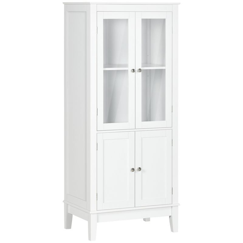 White MDF Bathroom Floor Cabinet with Tempered Glass Doors