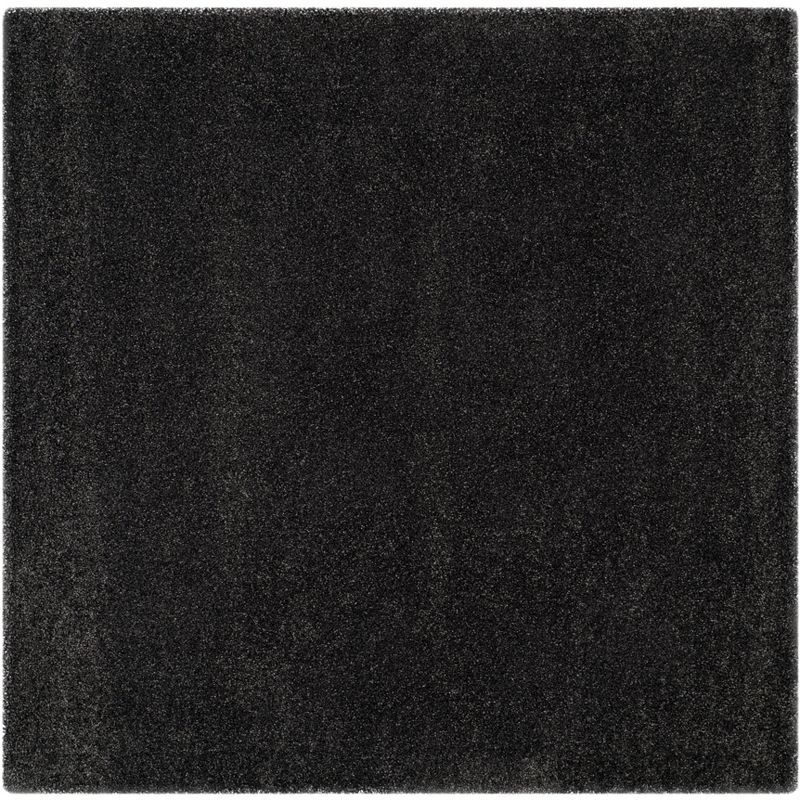 Plush Dark Grey Square Shag Rug, 7' x 7', Synthetic Easy-Care