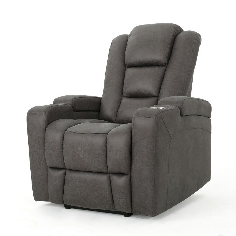 Everette Spot Black Microfiber Power Recliner with USB & Storage