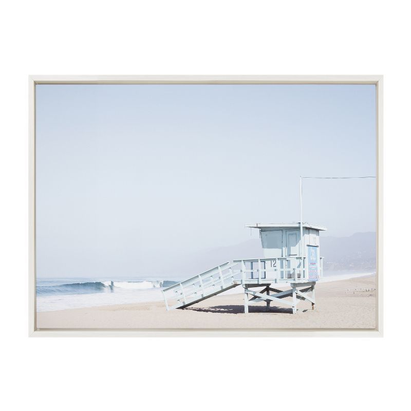 Pale Blue Lifeguard Tower Framed Canvas Print, 23x33