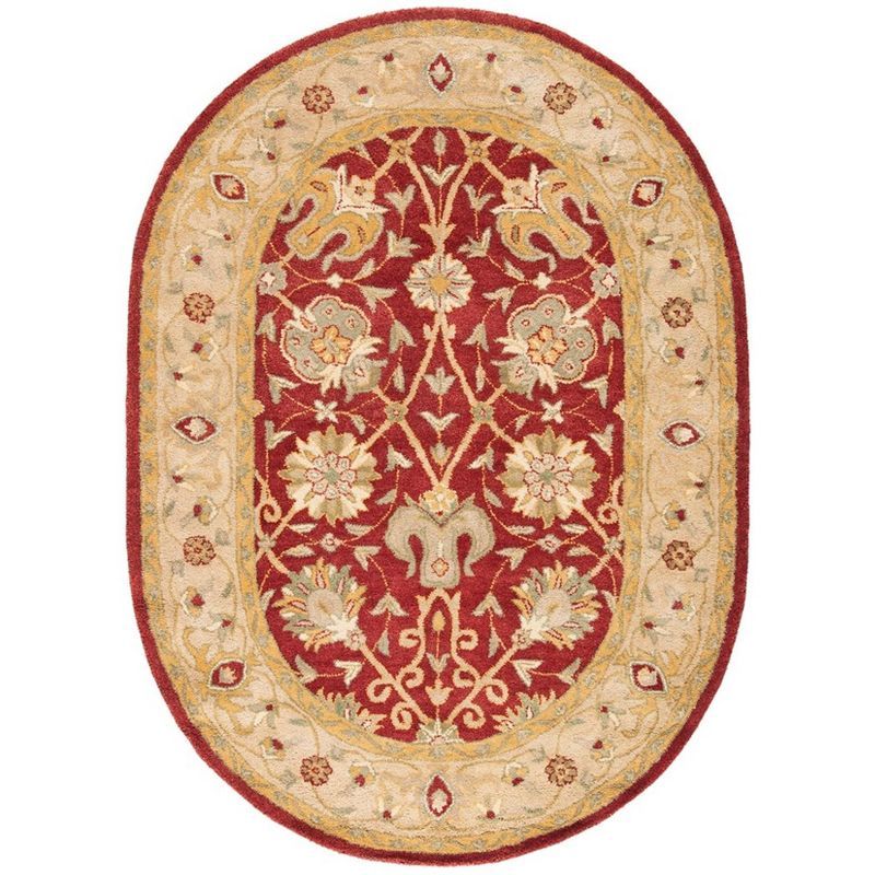 Handmade Red Wool Tufted Oval Area Rug