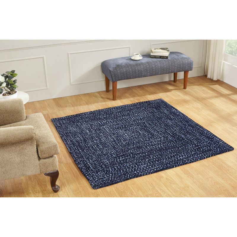 Navy & Smoke Blue Braided Square Synthetic Rug - Stain-Resistant