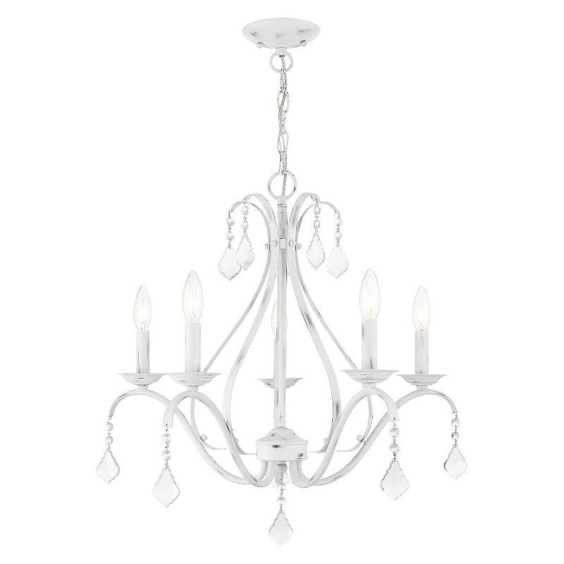 Antique White and Crystal 5-Light Chandelier