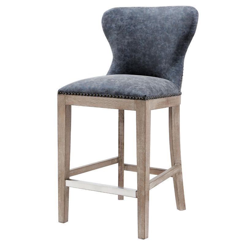 Gray Faux Leather and Wood Counter Stool