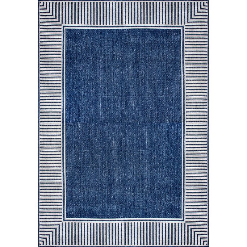 Navy and White Flat Woven Square Synthetic Indoor/Outdoor Rug