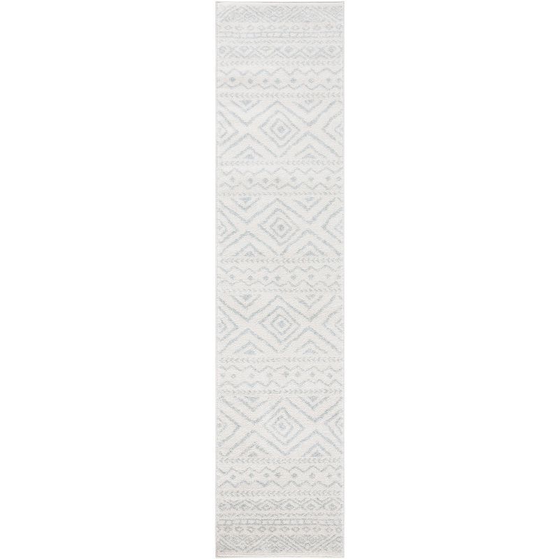 Ivory and Light Grey Geometric Synthetic Runner Rug, 2' x 9'