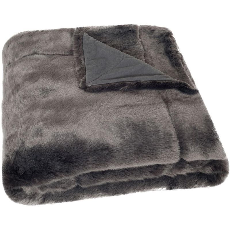 Luxurious Contemporary Silver Faux Fur Throw, 60x50 inch