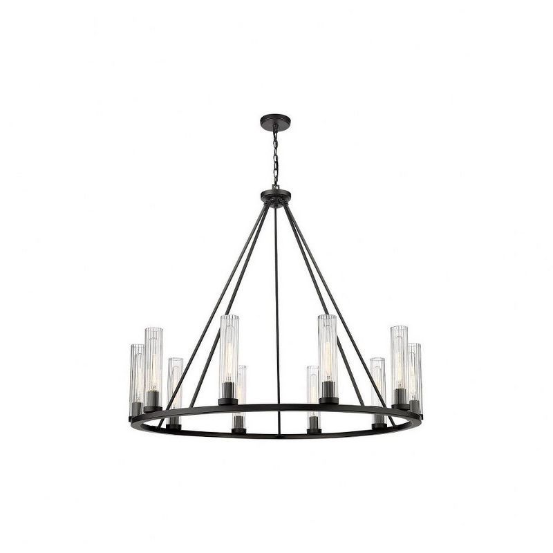 Beau Bronze 10-Light Circular Chandelier with Glass Shades