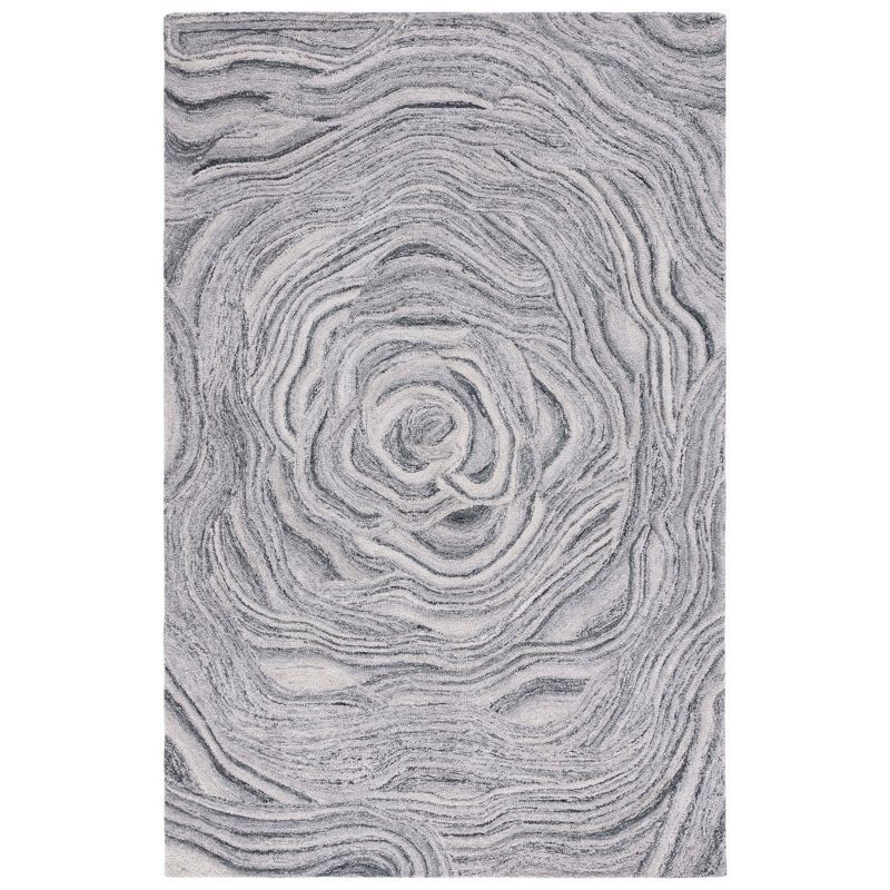 Handmade Tufted Dark Grey and Black Abstract Wool Rug