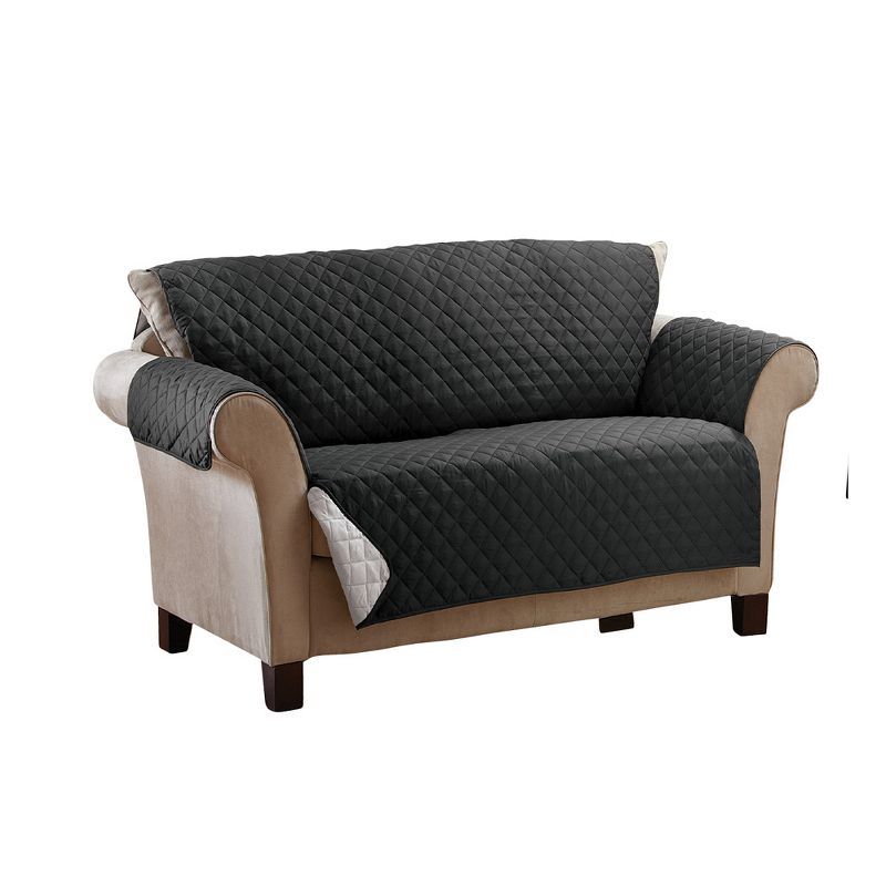 Black and Gray Quilted Reversible Loveseat Protector Cover