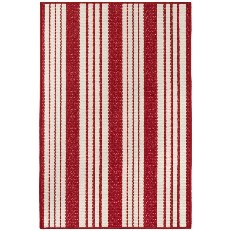 Abby Red and White Striped Polyester Washable Area Rug, 2' x 3'