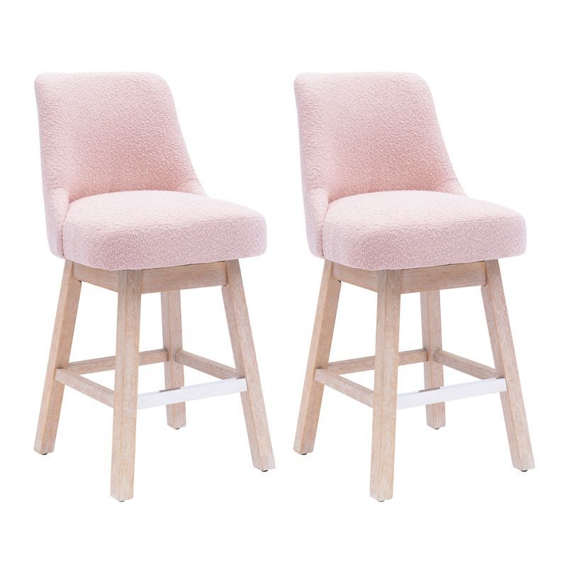 Dusty Peach Upholstered Swivel Counter Height Bar Stool with Wood Legs