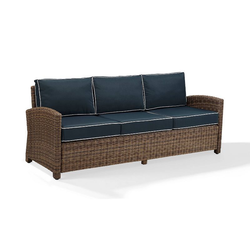 Bradenton Teal Wicker Three-Seat Outdoor Sofa with Cushions