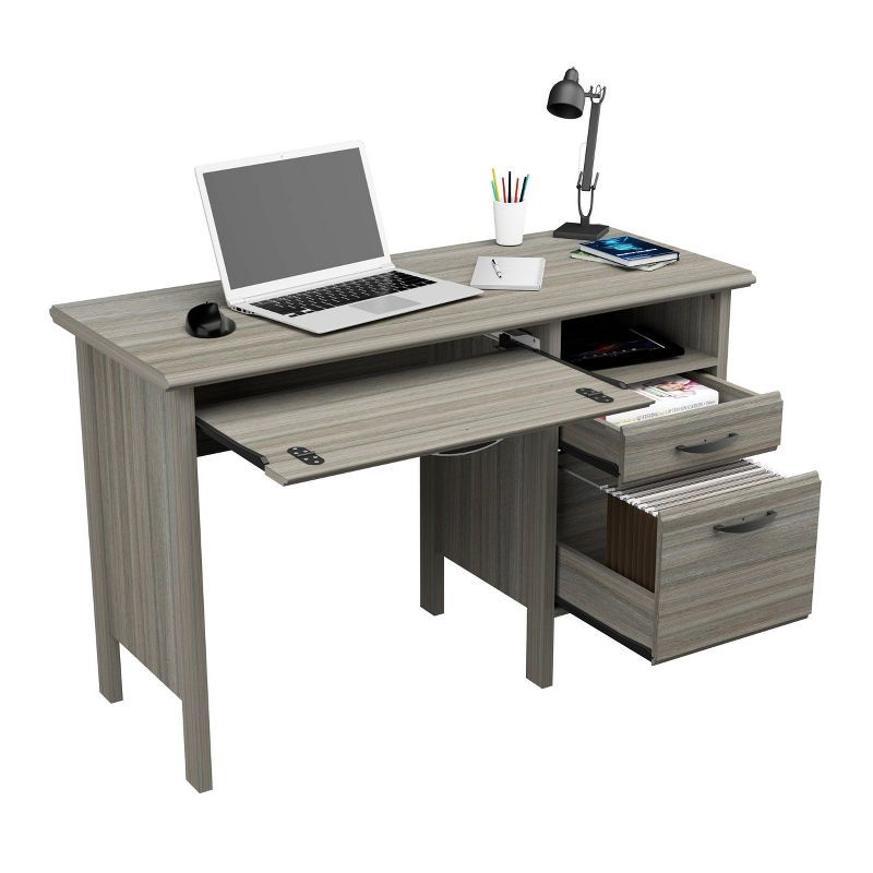 Smoke Oak Engineered Wood 64'' Desk with Keyboard Tray and File Cabinet