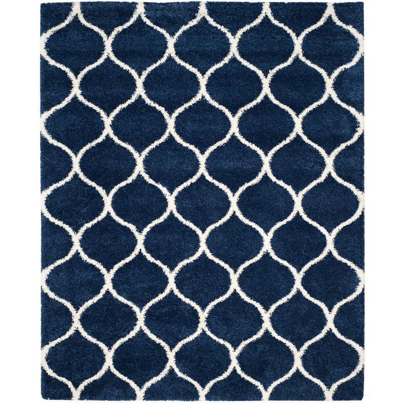 Navy and Ivory Moroccan Trellis Design Shag Rug 8' x 10'