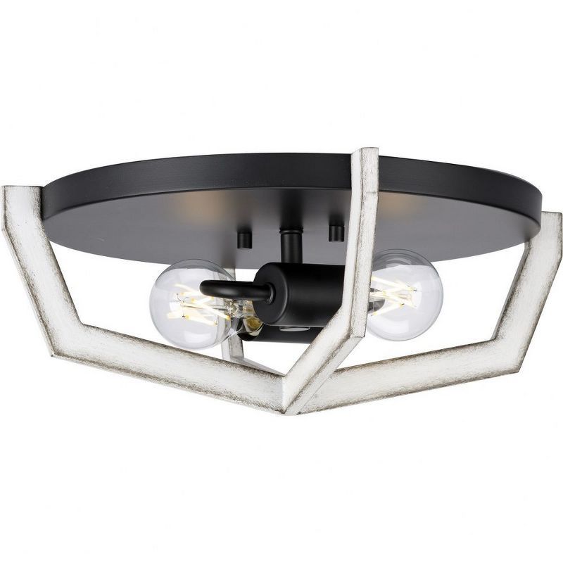 Matte Black and White Glass 2-Light Flush Mount Ceiling Fixture