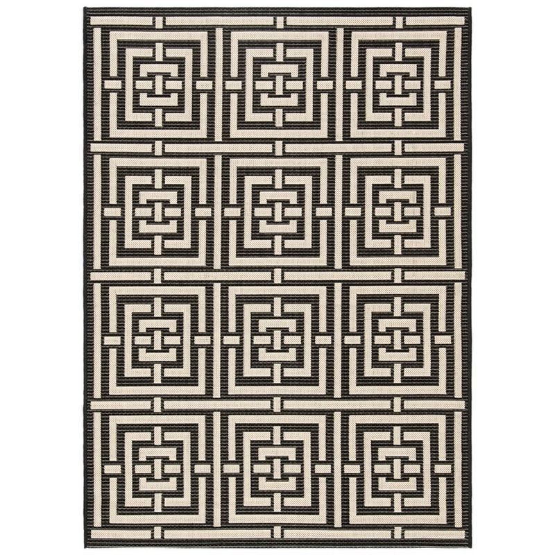 Black and Bone Geometric Indoor/Outdoor Area Rug