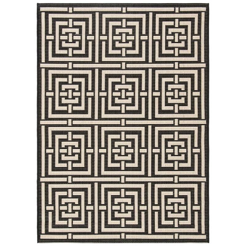 Black and Bone Geometric Indoor/Outdoor Area Rug