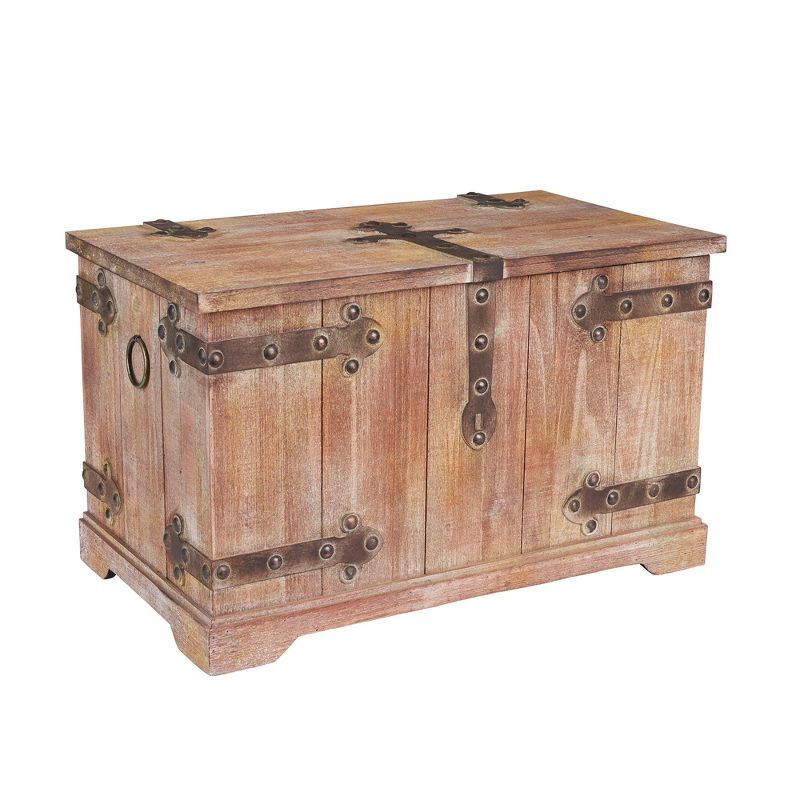 Large Rustic Brown Fir Wood Victorian Storage Trunk