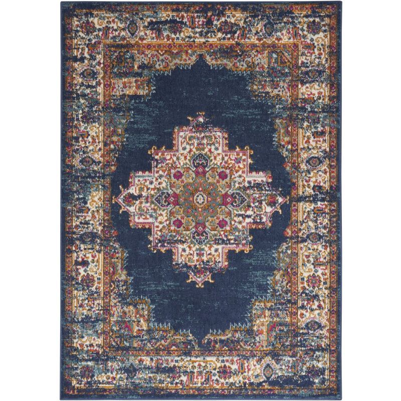 Elysian Blooms Blue Floral 5' x 7' Easy-Care Synthetic Rug