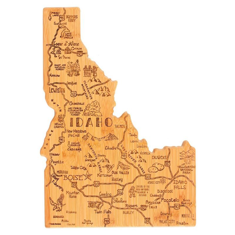 Idaho Shaped Bamboo Serving and Cutting Board with Engraved Artwork