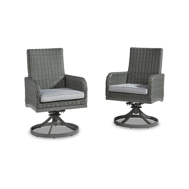 Gray Resin Wicker Outdoor Swivel Dining Chairs with Cushions, Set of 2