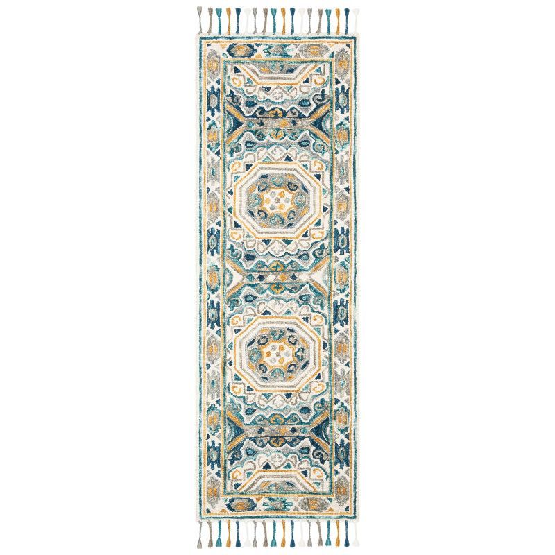 Ivory and Charcoal Boho Hand-Tufted Wool Runner Rug