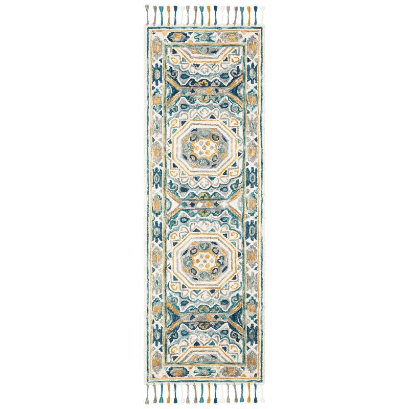 Ivory and Charcoal Boho Hand-Tufted Wool Runner Rug