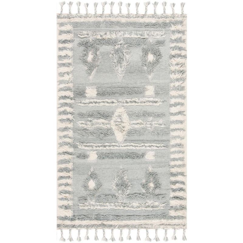 Grey and Ivory Geometric Hand-Knotted Wool 8' x 10' Area Rug