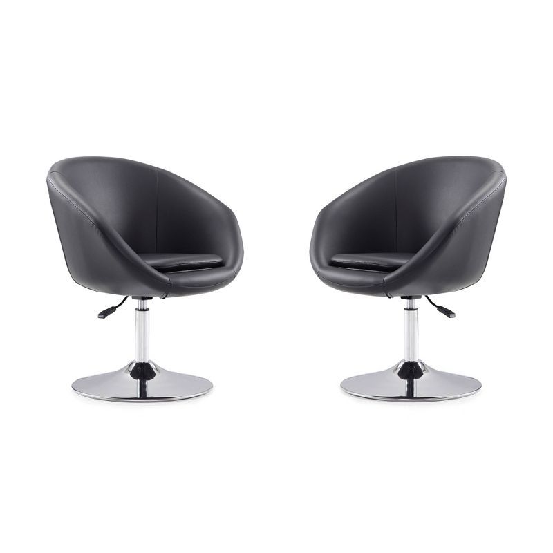 Set of 2 Black Faux Leather Swivel Chairs with Chrome Base