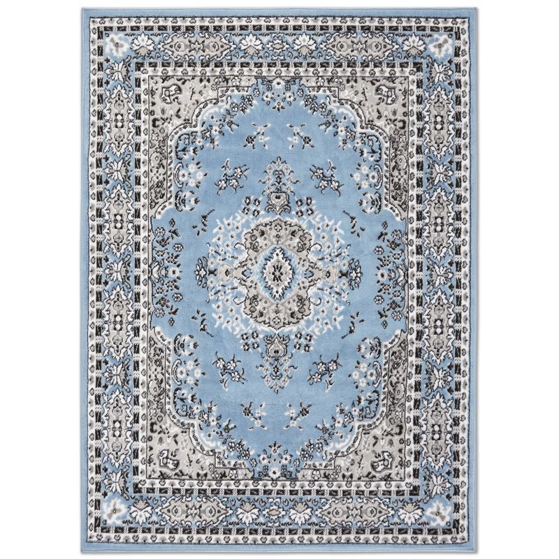 Blue and Grey Traditional Medallion Area Rug