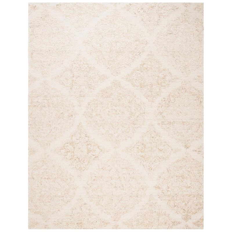 Ivory Beige Abstract Hand-Tufted Wool Square Rug