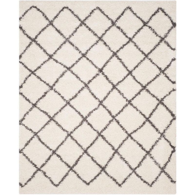 Ivory and Dark Grey High Pile Shag Area Rug