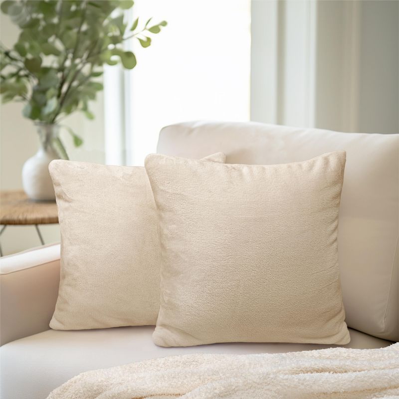 Ivory Velvet Flannel Throw Pillow Covers, Set of 2